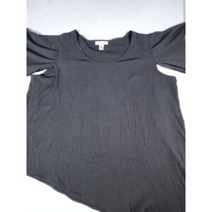 Silhouetttes Black Scoop Neck Asymmetric Hem Short Sleeve Top 3X Open Sleeve